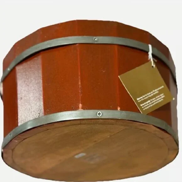 RARE NWT Pottery Barn Wood Bucket Catchalls RED11 x 5.5” Barrel Style Decor